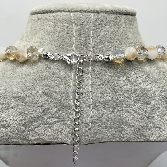 Stunning Cream Beige Glass Rondel Beaded Knotted Necklace Boho Fashion Statement - Picture 5 of 7